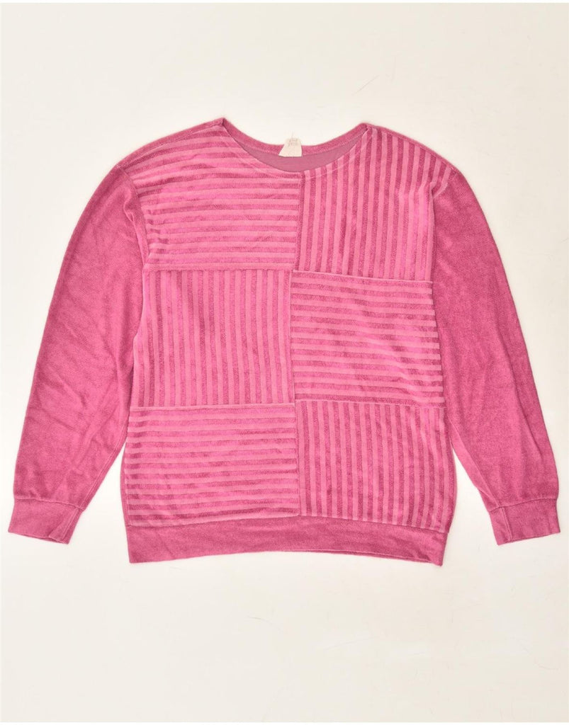 VINTAGE Womens Sweatshirt Jumper UK 18 XL Pink Striped | Vintage Vintage | Thrift | Second-Hand Vintage | Used Clothing | Messina Hembry 