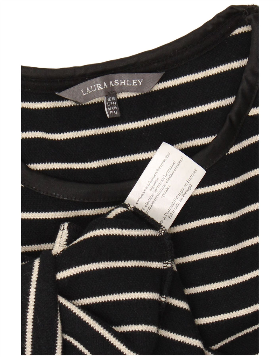 LAURA ASHLEY Womens Top 3/4 Sleeve UK 18 XL Black Striped Cotton