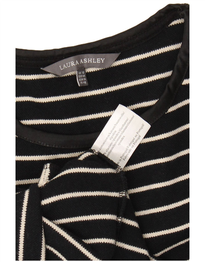 LAURA ASHLEY Womens Top 3/4 Sleeve UK 18 XL Black Striped Cotton