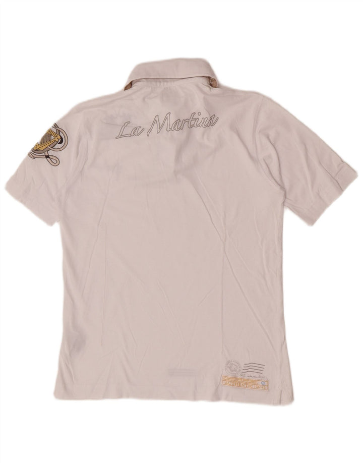 La Martina Mens Graphic Polo Shirt Medium White Cotton