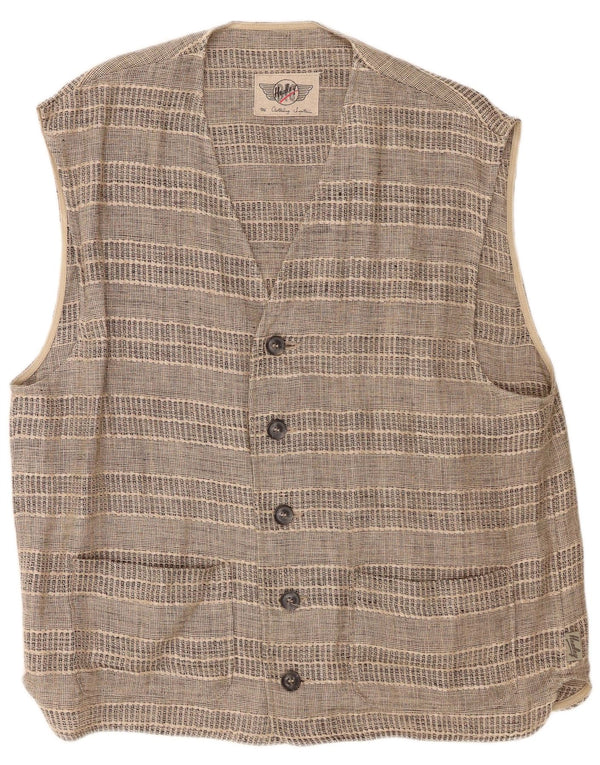 Vintage Mens Classic Fit Waistcoat Large Brown Striped