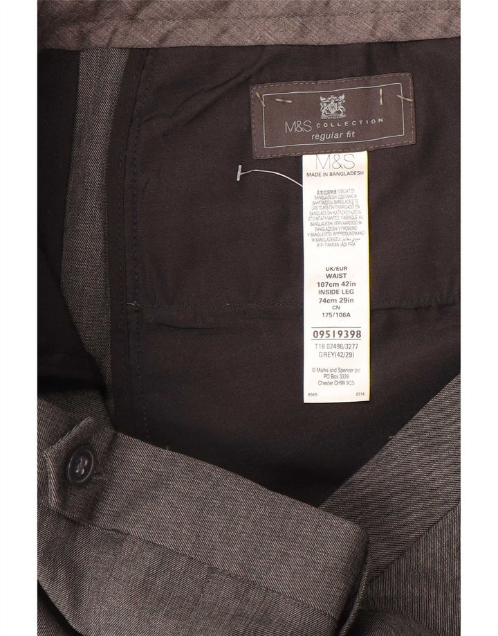 Marks & Spencer Mens Regular Fit Suit Trousers W42 L29 Grey Polyester
