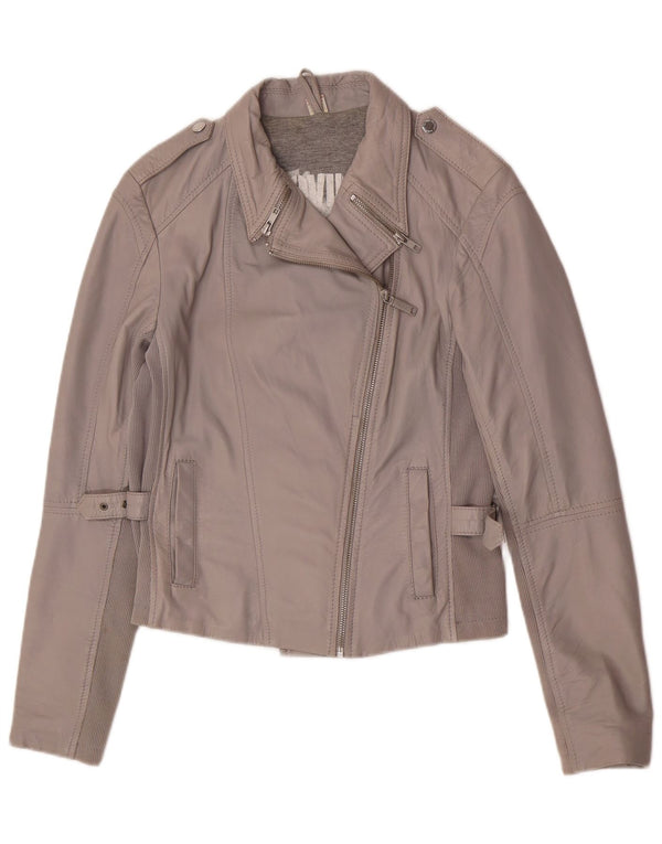 S.Oliver Womens Leather Biker Jacket UK 8 Small Grey