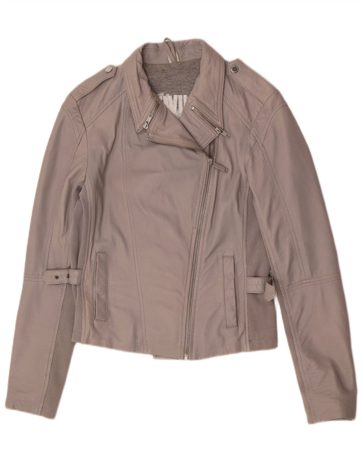 S.Oliver Womens Leather Biker Jacket UK 8 Small Grey