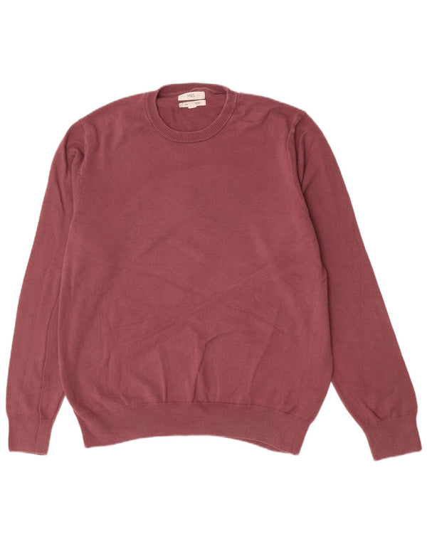 Marks & Spencer Mens Crew Neck Jumper Sweater XL Pink Cotton