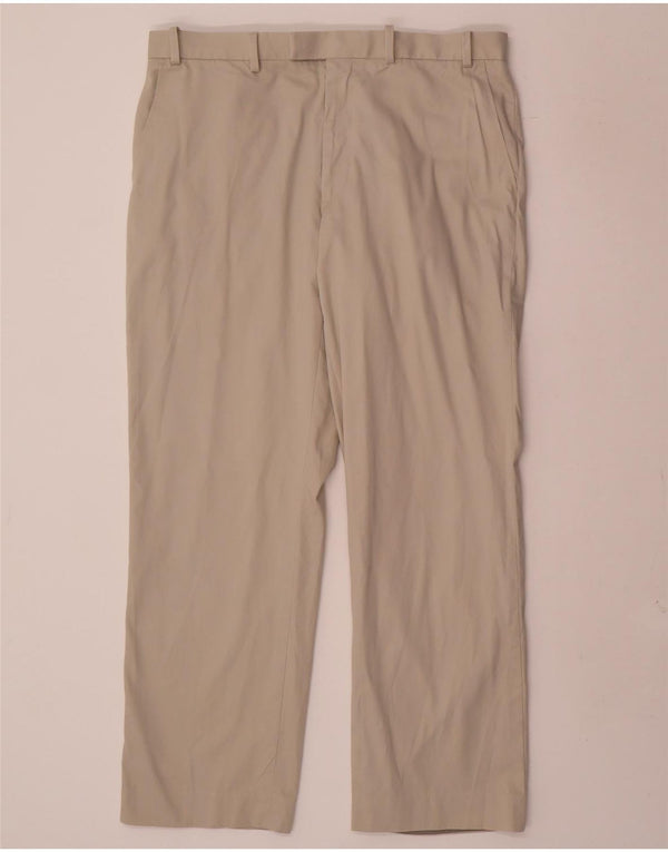 Marks & Spencer Mens Straight Suit Trousers W36 L29 Beige Cotton