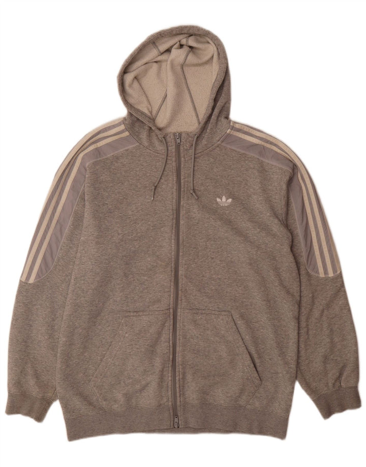 Adidas Mens Zip Hoodie Sweater Large Grey Cotton