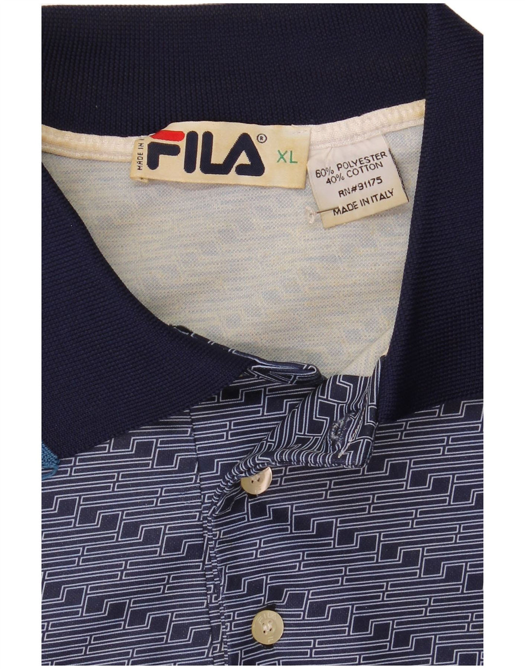 Fila Mens Polo Shirt XL Navy Blue Striped Polyester
