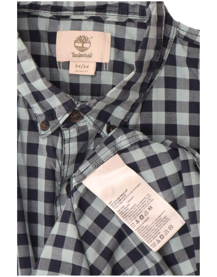 Timberland Mens Slim Fit Shirt Medium Navy Blue Gingham Cotton