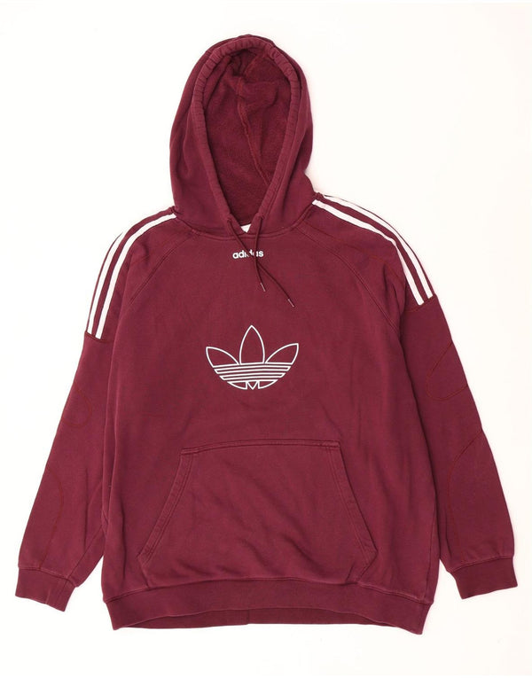Adidas Mens Hoodie Jumper XL Maroon Colourblock Cotton