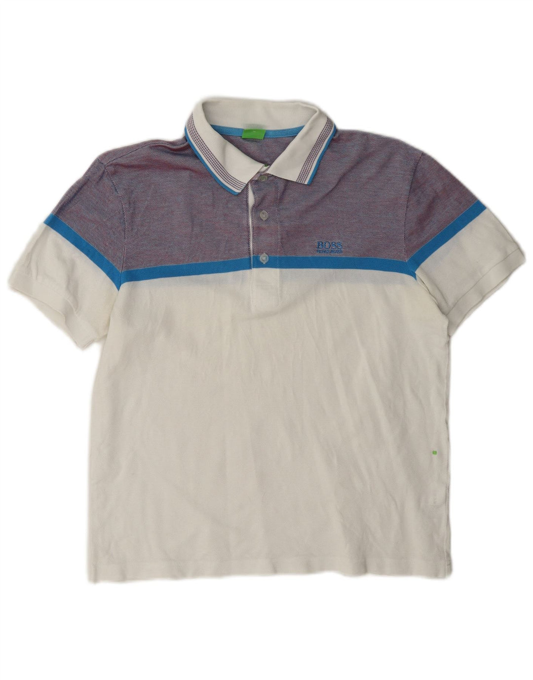 Hugo Boss Mens Polo Shirt Medium White Colourblock Cotton