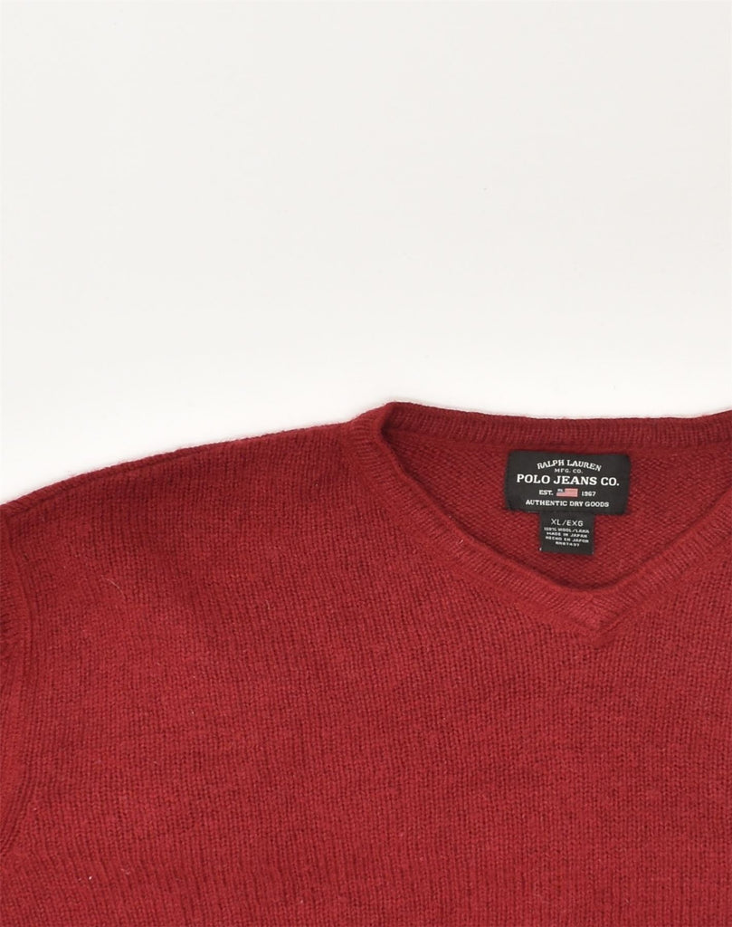 POLO RALPH LAUREN Mens V-Neck Jumper Sweater XL Red Wool | Vintage Polo Ralph Lauren | Thrift | Second-Hand Polo Ralph Lauren | Used Clothing | Messina Hembry 