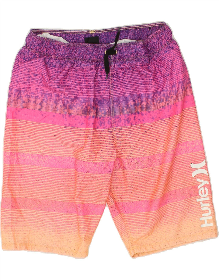 HURLEY Boys Graphic Sport Shorts 14-15 Years Pink Striped Polyester Vintage Hurley and Second-Hand Hurley from Messina Hembry 