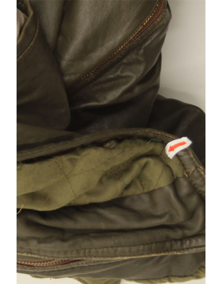 Vintage Mens Leather Jacket IT 50 Large Khaki Leather