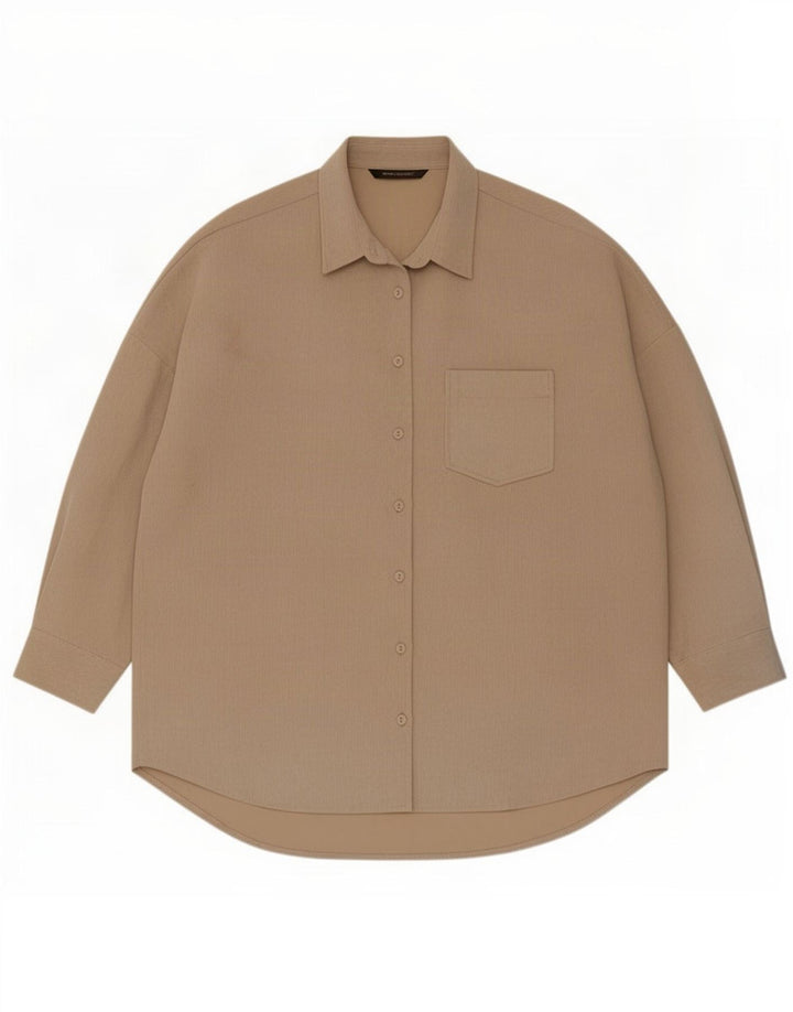 Zara Womens Oversized Shirt UK 10 Small Beige Polyester