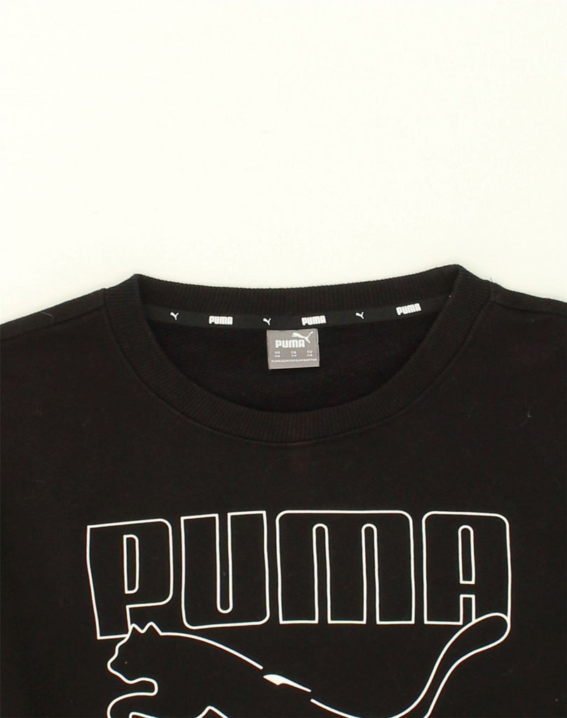 PUMA Womens Oversized Graphic Sweatshirt Jumper UK 6 XS Black Cotton | Vintage Puma | Thrift | Second-Hand Puma | Used Clothing | Messina Hembry 