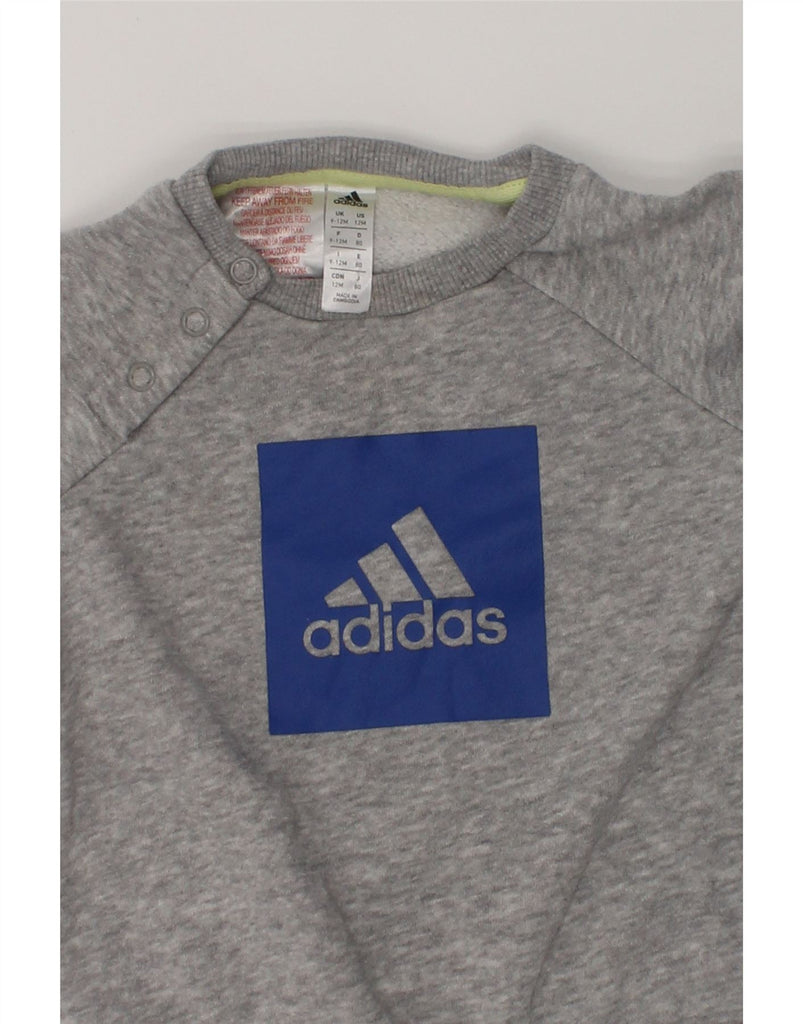 ADIDAS Baby Boys Graphic Sweatshirt Jumper 9-12 Months Grey | Vintage Adidas | Thrift | Second-Hand Adidas | Used Clothing | Messina Hembry 