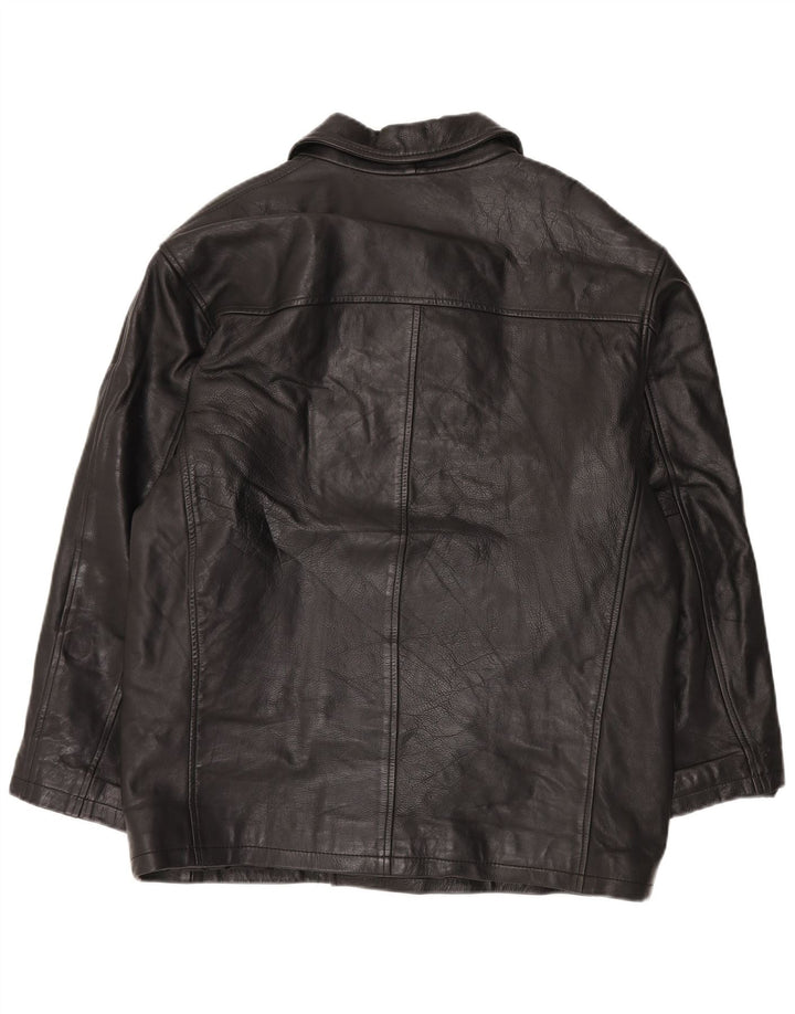 Vintage Mens Oversized Double Breasted Leather Jacket UK 38 Medium Black