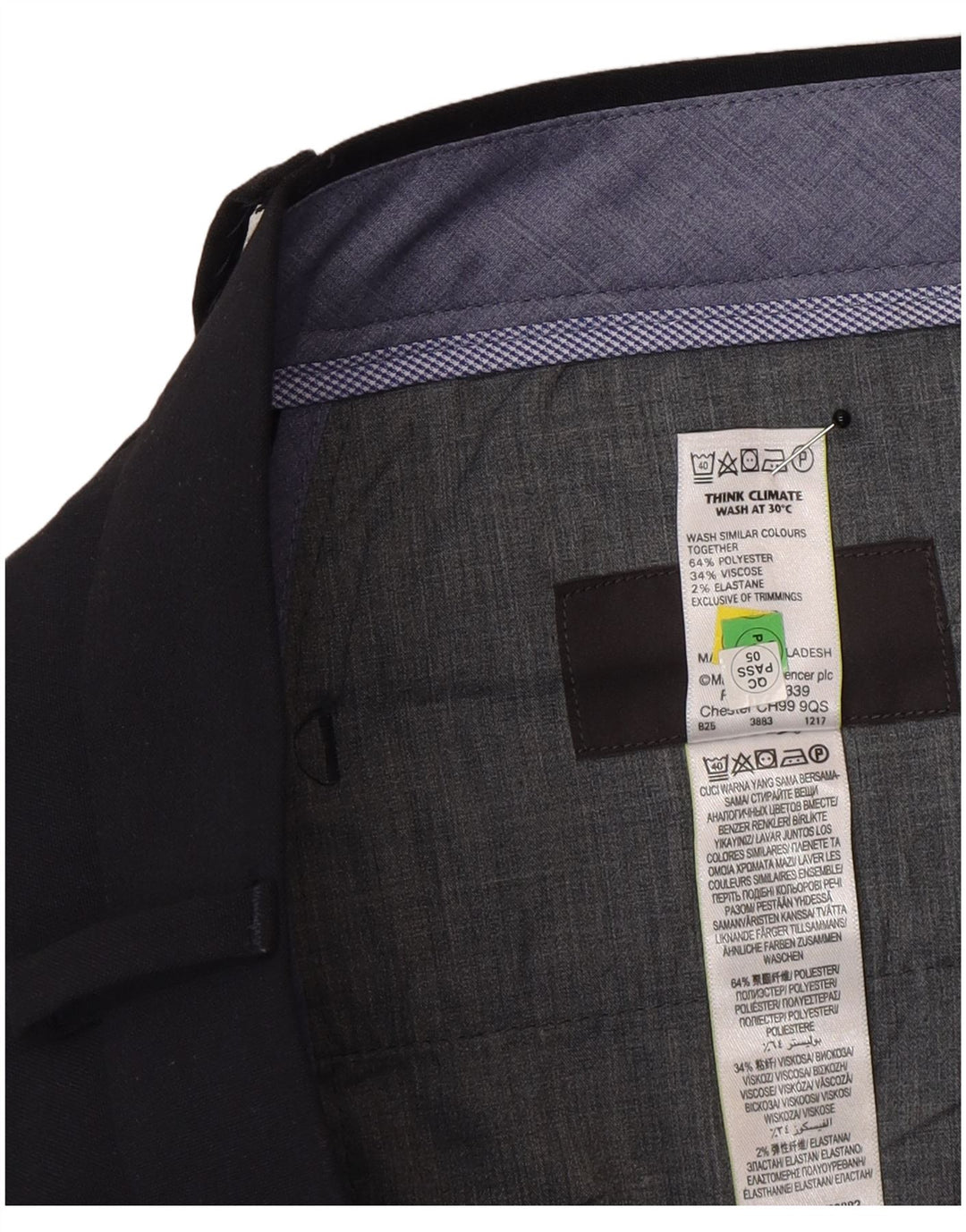 Marks & Spencer Mens Tailored Slim Suit Trousers W36 L31 Navy Blue