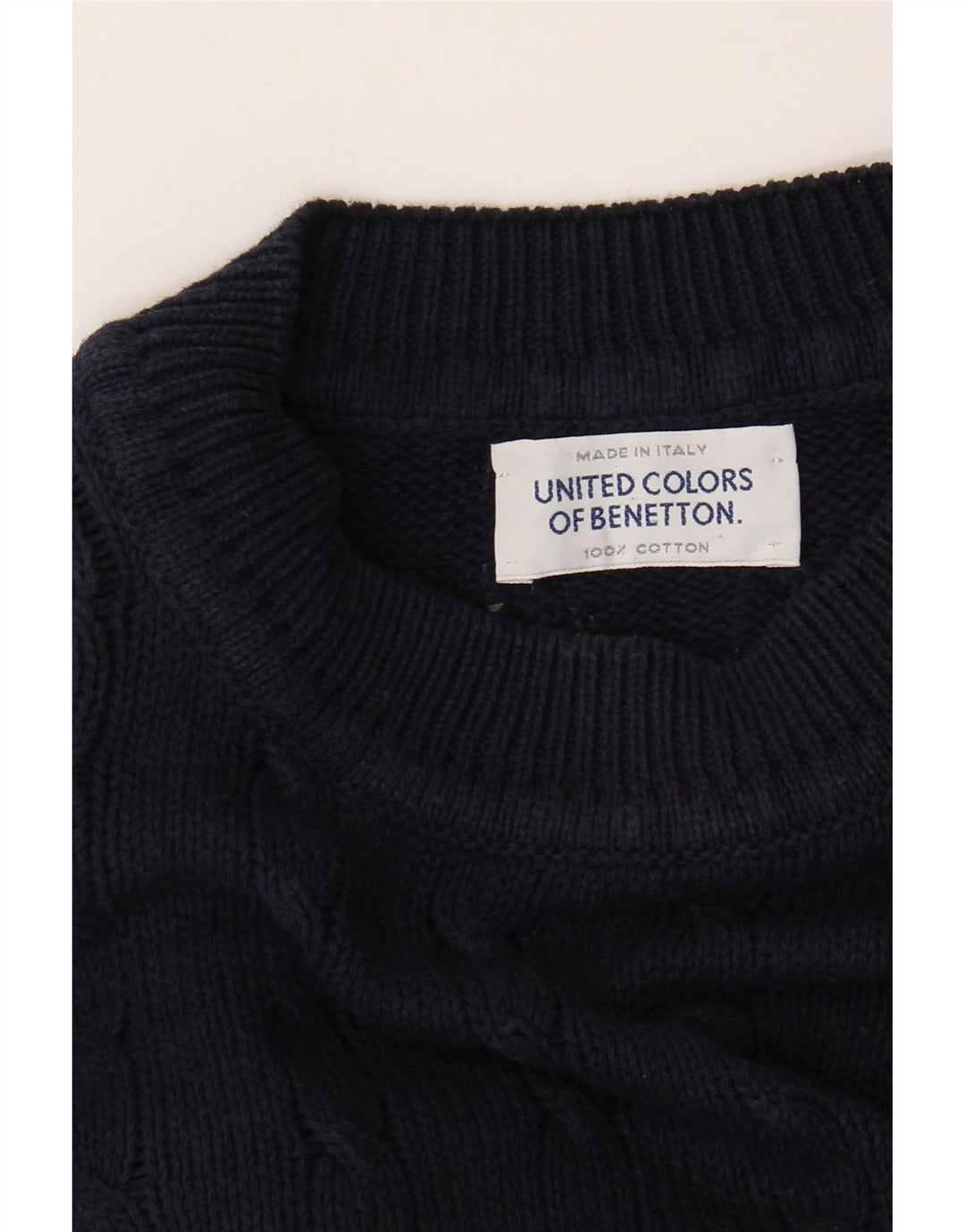 Benetton Mens Crew Neck Jumper Sweater Large Navy Blue Cotton