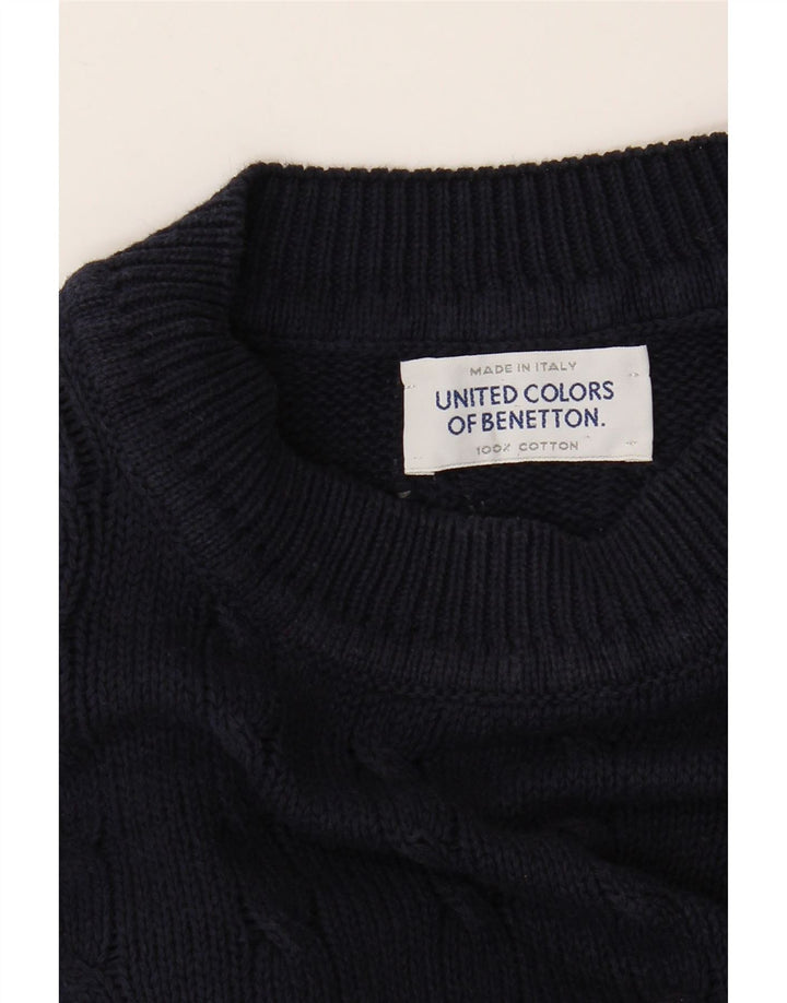 Benetton Mens Crew Neck Jumper Sweater Large Navy Blue Cotton
