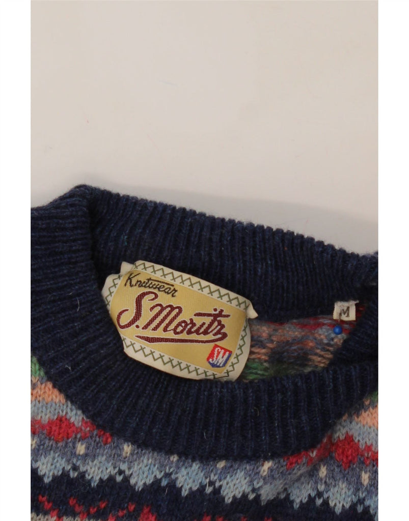 S. MORITZ Mens Crew Neck Jumper Sweater Medium Navy Blue Fair Isle Wool Vintage S. Moritz and Second-Hand S. Moritz from Messina Hembry 