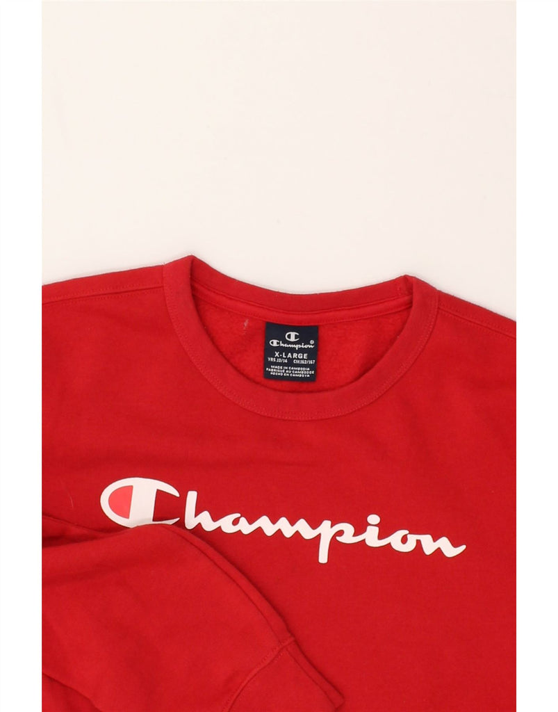 CHAMPION Girls Graphic Sweatshirt Jumper 13-14 Years XL Red | Vintage Champion | Thrift | Second-Hand Champion | Used Clothing | Messina Hembry 