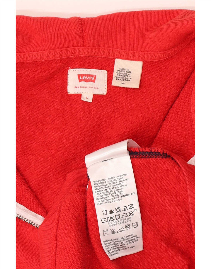 Levi's Mens Zip Hoodie Sweater Large Red Colourblock Cotton