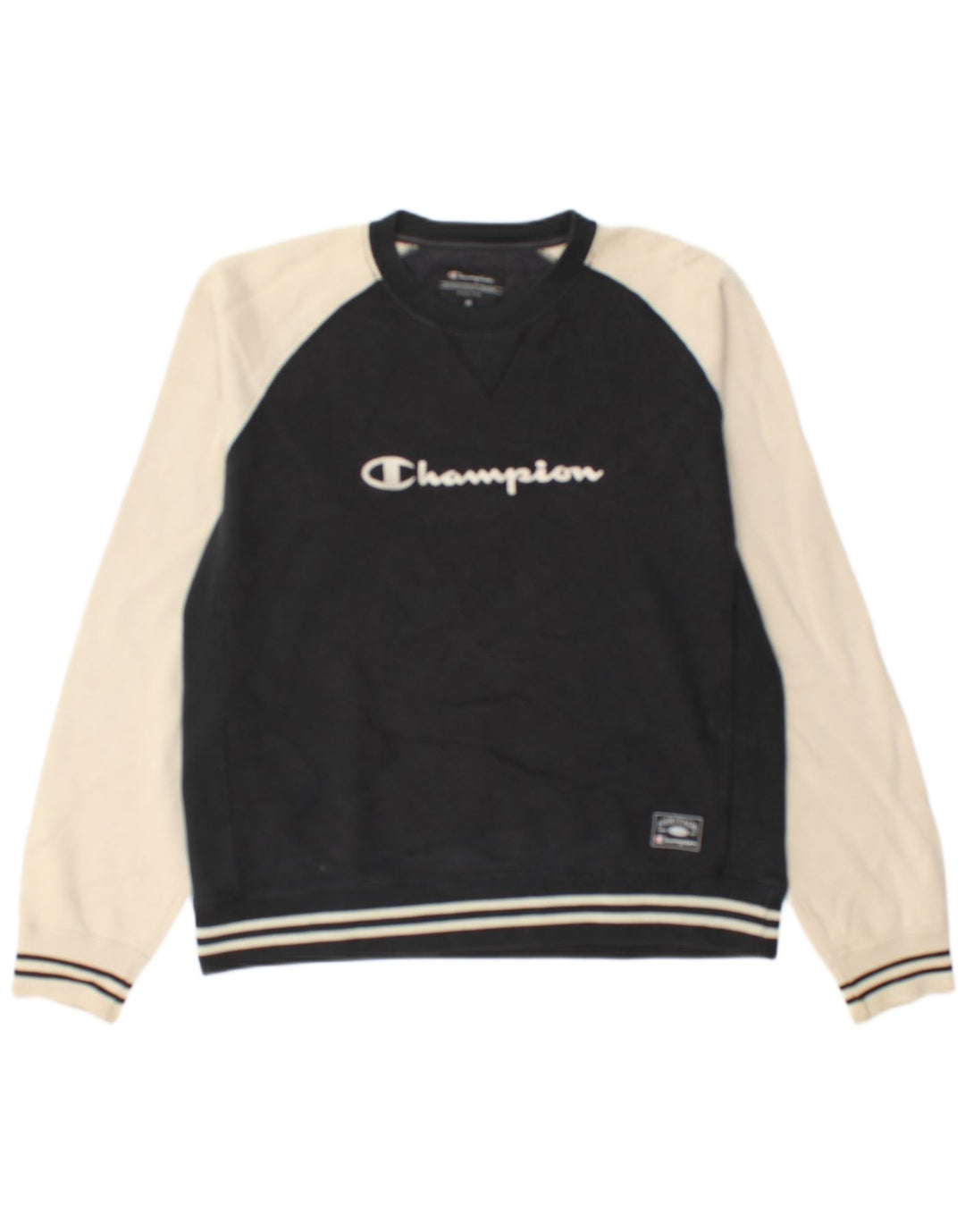 Champion Mens Graphic Sweatshirt Jumper Medium Black Colourblock Cotton
