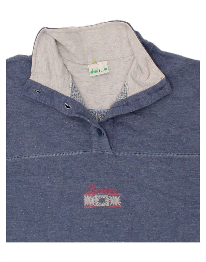 DIADORA Womens Button Neck Sweatshirt Jumper UK 16 Large Blue Colourblock Vintage Diadora and Second-Hand Diadora from Messina Hembry 