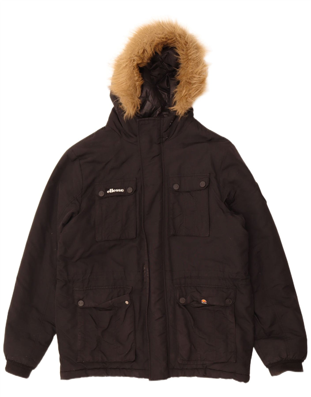 Ellesse Mens Hooded Padded Jacket UK 42 XL Black Nylon