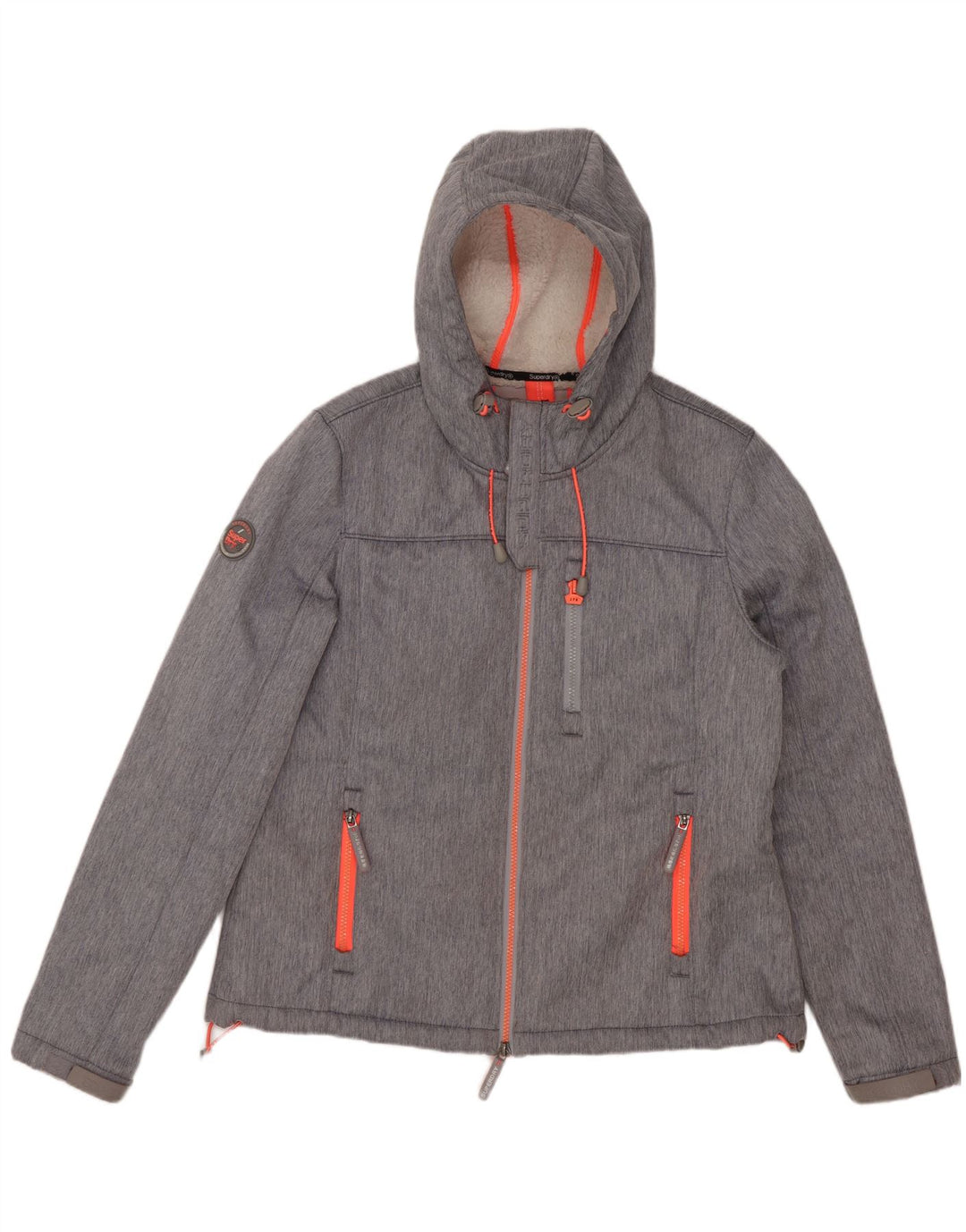 Superdry Womens Hooded Windbreaker Jacket UK 16 Large Grey Polyester