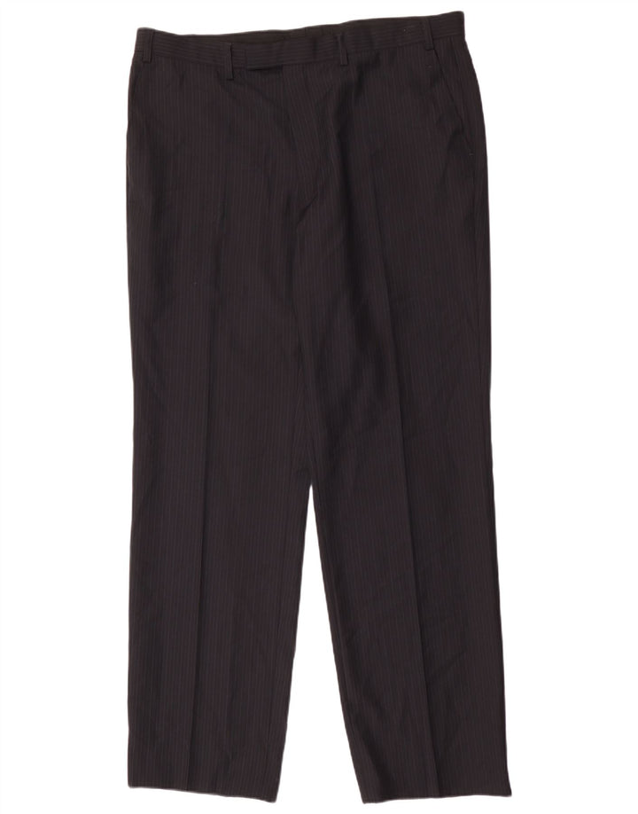 Marks & Spencer Mens Suit Trousers W38 L33 Navy Blue Striped Polyester