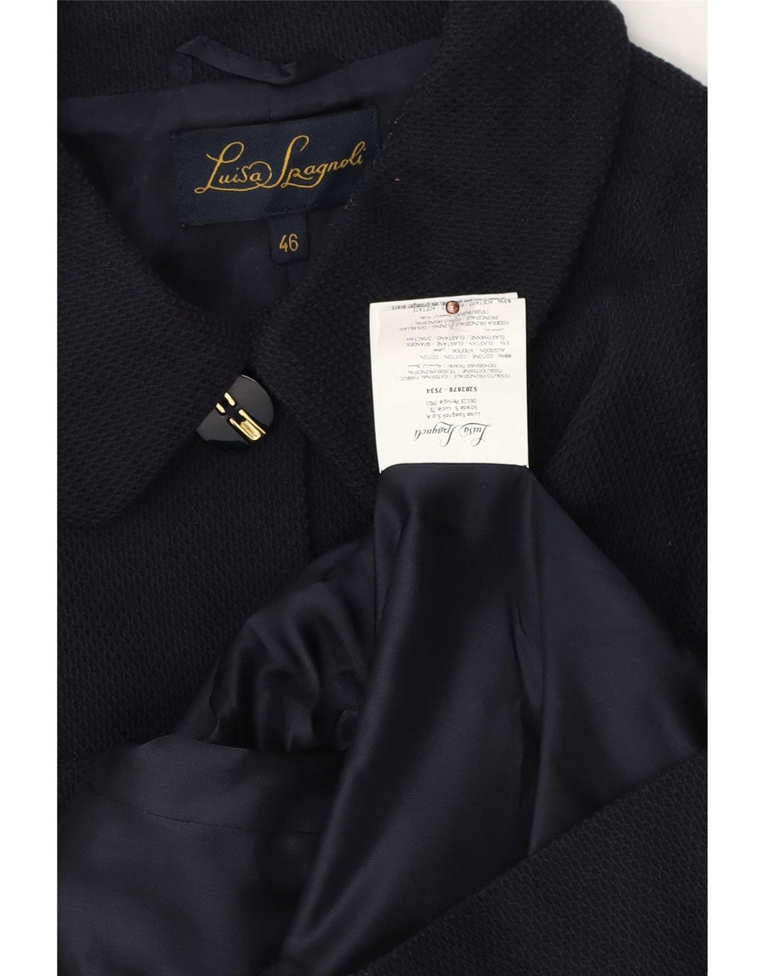 Luisa Spagnoli Womens 5 Button Blazer Jacket IT 46 Large Navy Blue Cotton