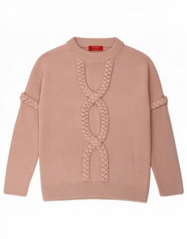 Guess Womens Turtle Neck Jumper Sweater UK 4 XS Pink Acrylic