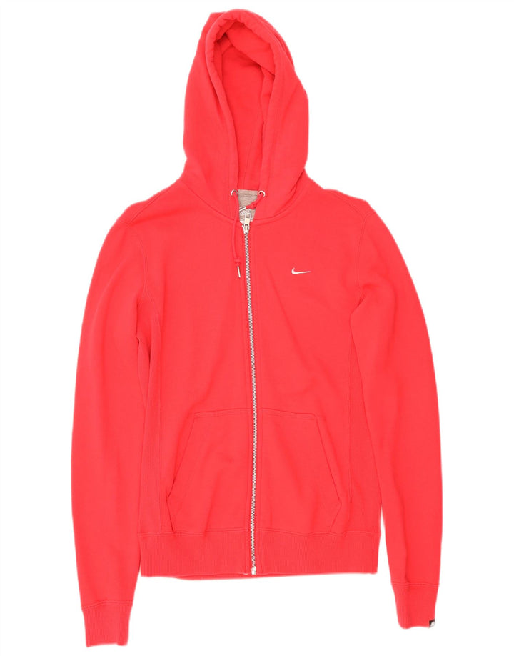 Nike Womens Zip Hoodie Sweater UK 14 Medium Red Cotton