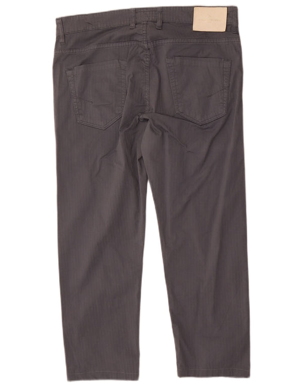 SIVIGLIA Mens Straight Cropped Trousers W35 L25 Grey Striped Cotton