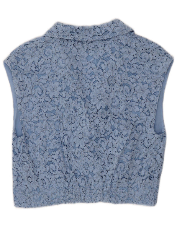 Zara Womens Crop Sleeveless Lace Shirt Blouse UK 10 Small Blue Floral