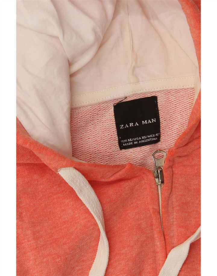 Zara Mens Zip Hoodie Sweater XL Orange Flecked