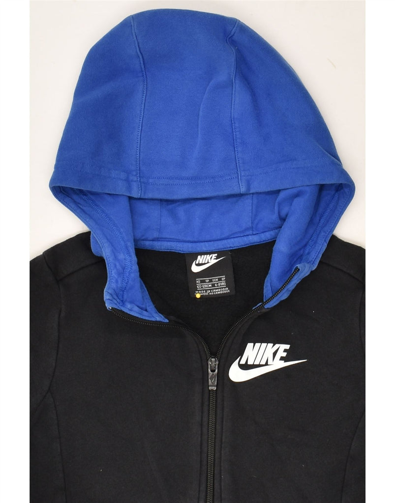 NIKE Boys Graphic Zip Hoodie Sweater 6-7 Years XS Black Colourblock Cotton | Vintage Nike | Thrift | Second-Hand Nike | Used Clothing | Messina Hembry 