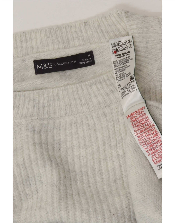 Marks & Spencer Womens Crew Neck Jumper Sweater UK 14 Medium Grey Striped