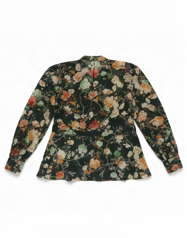 Zara Womens See Through Long Sleeve Blouse Top UK 12 Medium Green Floral