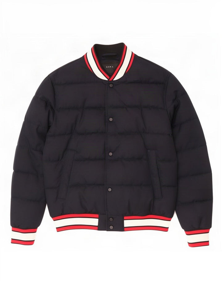 Zara Mens Padded Jacket UK 38 Medium Navy Blue Colourblock Polyester