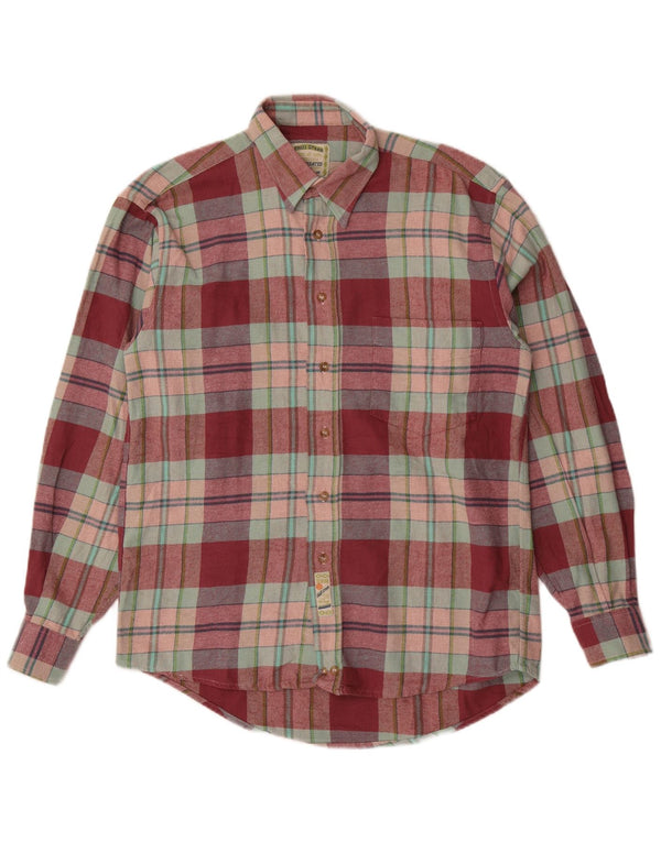 Vintage Mens Flannel Shirt Size 40 15 3/4 Medium Red Check