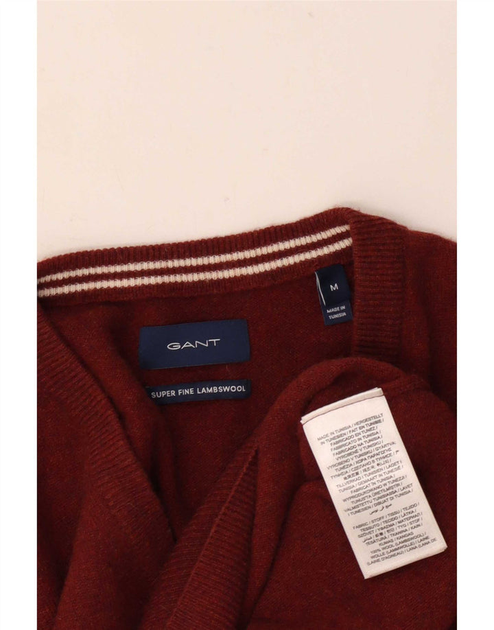 Gant Mens V-Neck Jumper Sweater Medium Burgundy Wool