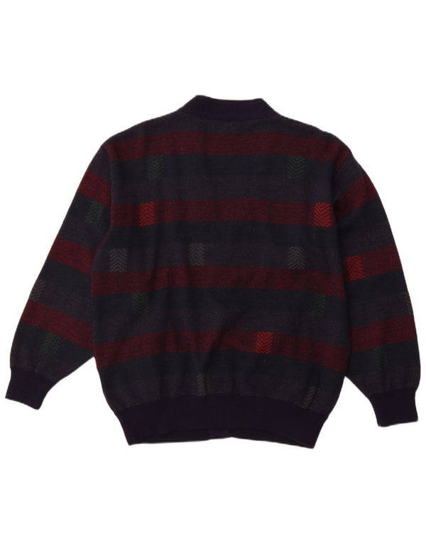 PIERRE SANGAN Mens Cardigan Sweater XL Navy Blue Striped Wool