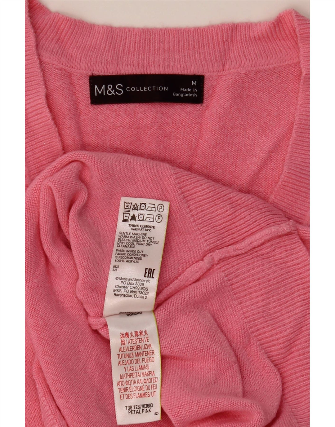 Marks & Spencer Womens V-Neck Jumper Sweater UK 14 Medium Pink Acrylic