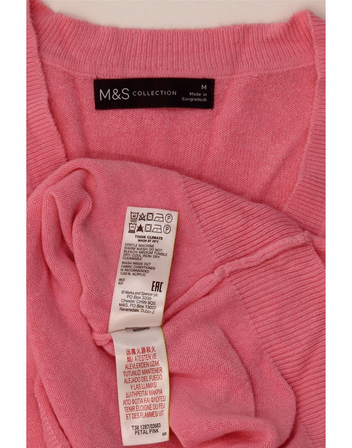 Marks & Spencer Womens V-Neck Jumper Sweater UK 14 Medium Pink Acrylic