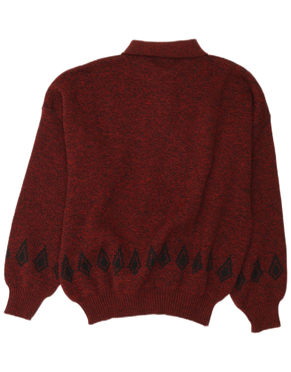 Vintage Mens Polo Neck Jumper Sweater IT 54 XL Burgundy Argyle/Diamond Wool