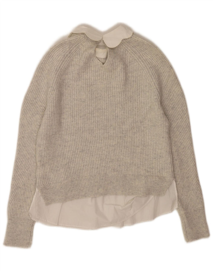 Ted Baker Womens Oversized Crew Neck Jumper Sweater US 0 2XS Grey Wool